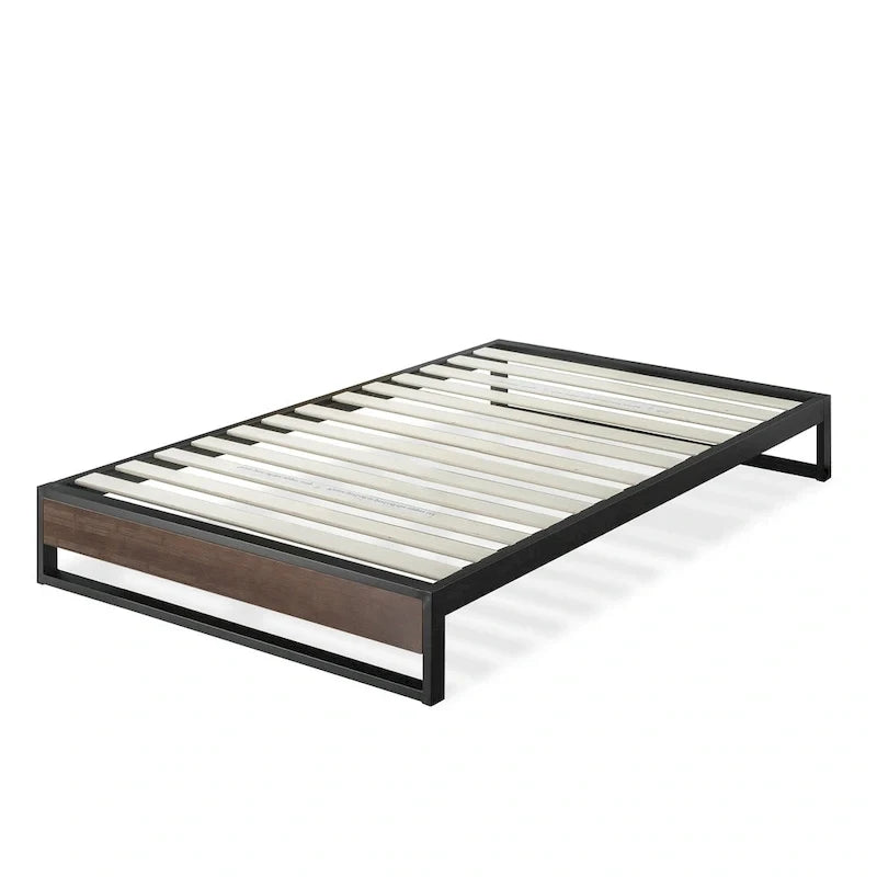 Cama de plataforma de bambú gris envejecido y metal, de 10 pulgadas
