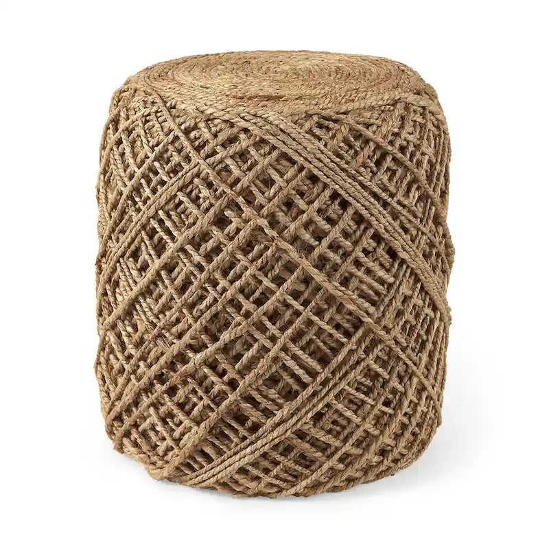 Mercana Allium Brown Woven Wool Round Pouf