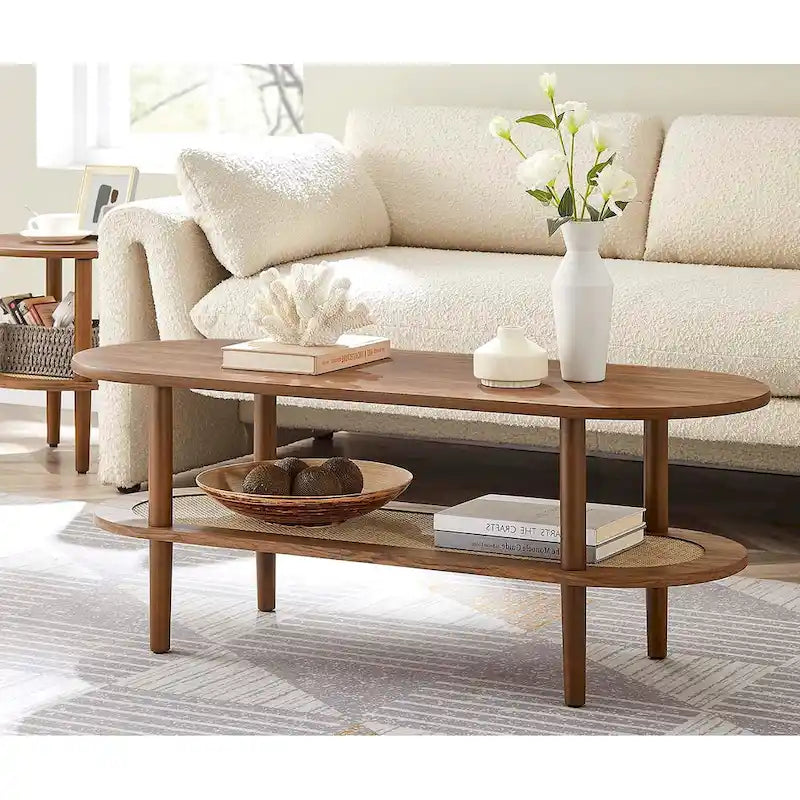 Colusa Modern Walnut Wooden Coffee Table with Shelf