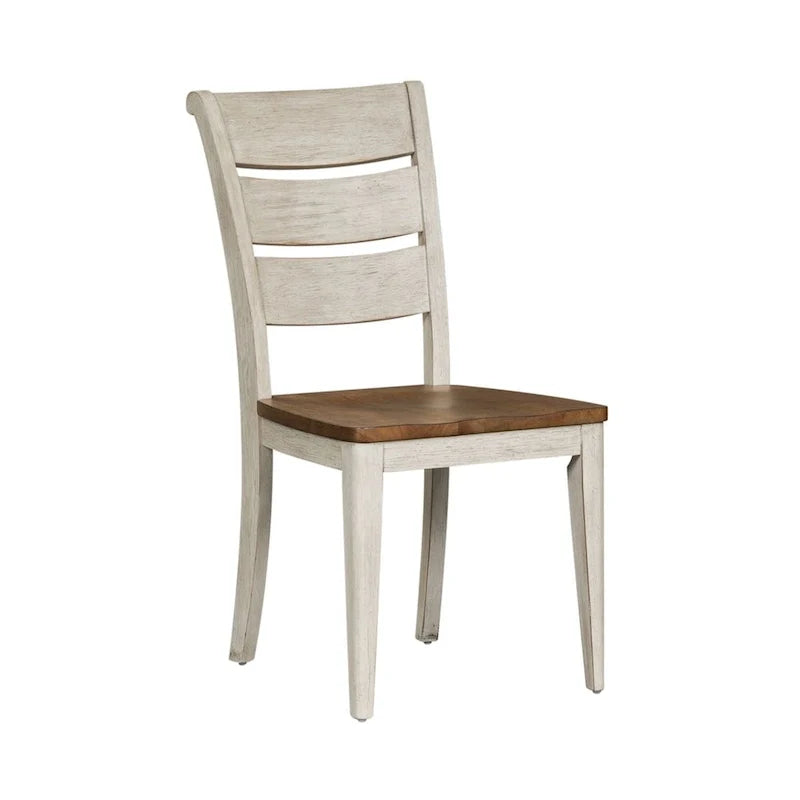 Chaise d’appoint à dossier à barreaux de style champêtre, finition blanc antique réinventée (lot de 2)