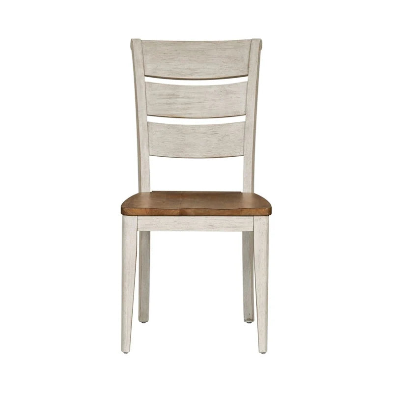 Chaise d’appoint à dossier à barreaux de style champêtre, finition blanc antique réinventée (lot de 2)