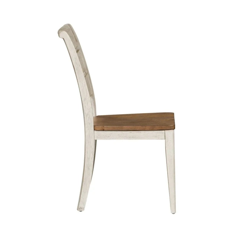 Chaise d’appoint à dossier à barreaux de style champêtre, finition blanc antique réinventée (lot de 2)