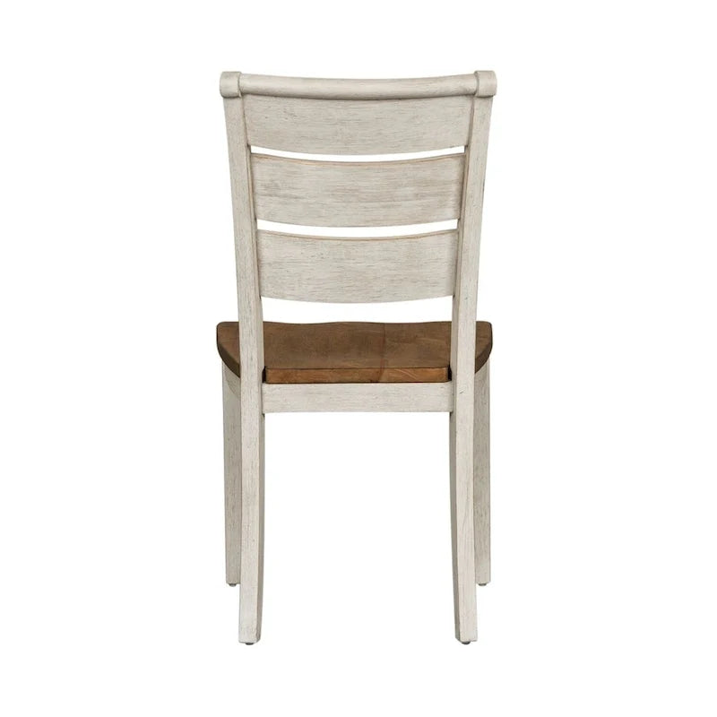 Chaise d’appoint à dossier à barreaux de style champêtre, finition blanc antique réinventée (lot de 2)