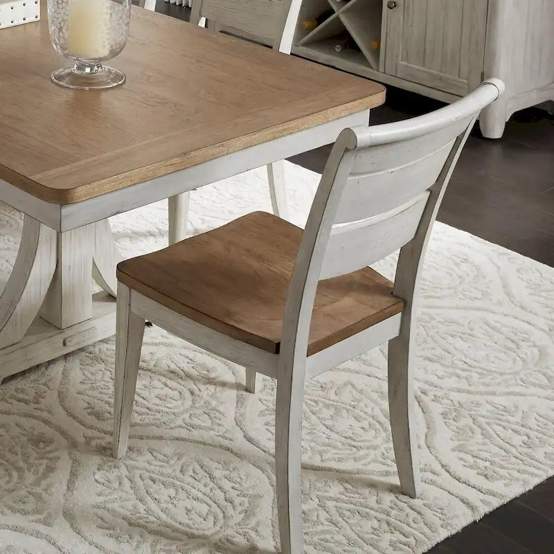Chaise d’appoint à dossier à barreaux de style champêtre, finition blanc antique réinventée (lot de 2)