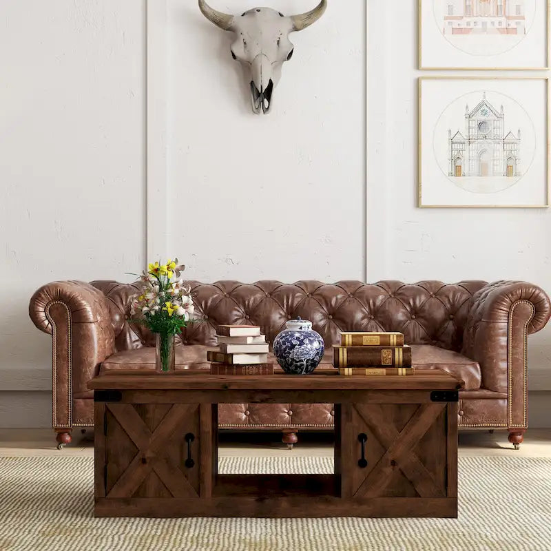 Couchtisch im Landhausstil mit 48 Zoll — Keine Montage erforderlich, Used-Whiskey-Finish