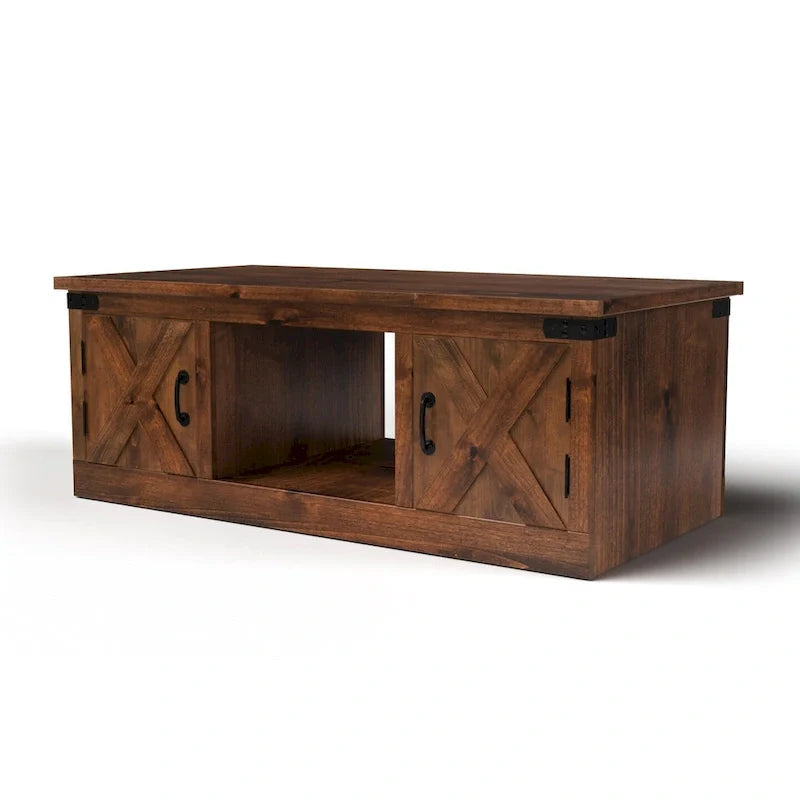 Mesa de centro estilo granja de 48 pulgadas — No requiere montaje, acabado de whisky envejecido