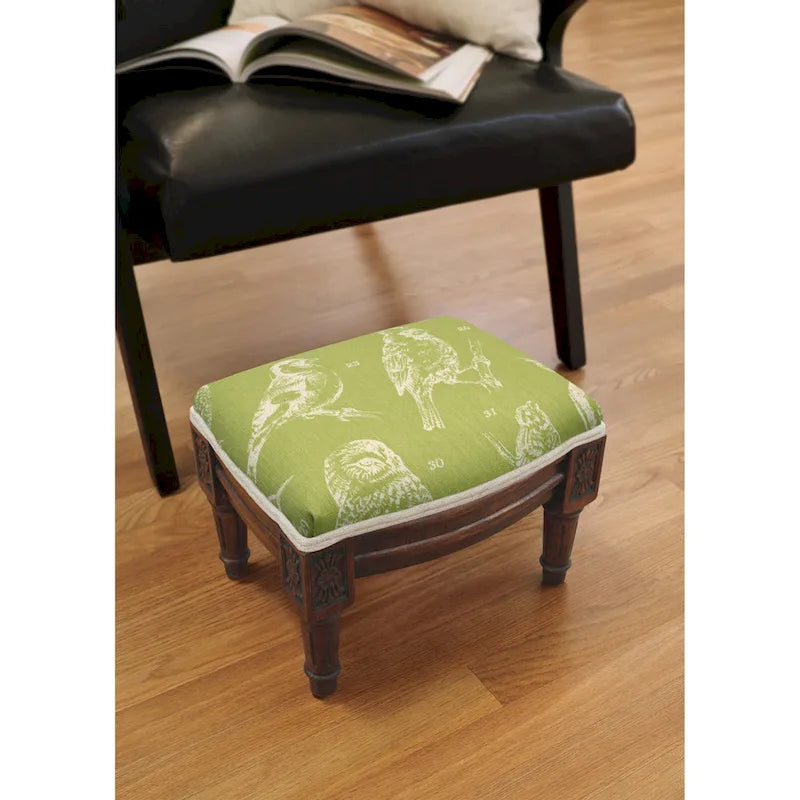 Repose-pieds rembourré en bois avec motif d’oiseau