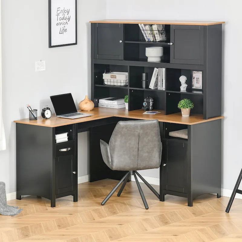 L-förmiger Eckschreibtisch für den Computer (mit Regalen) — Schreibtisch fürs Homeoffice / Arbeitsplatz zum Lernen