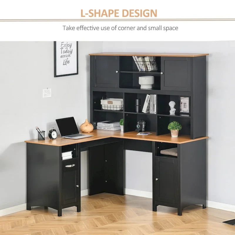 L-förmiger Eckschreibtisch für den Computer (mit Regalen) — Schreibtisch fürs Homeoffice / Arbeitsplatz zum Lernen