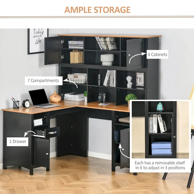 L-förmiger Eckschreibtisch für den Computer (mit Regalen) — Schreibtisch fürs Homeoffice / Arbeitsplatz zum Lernen