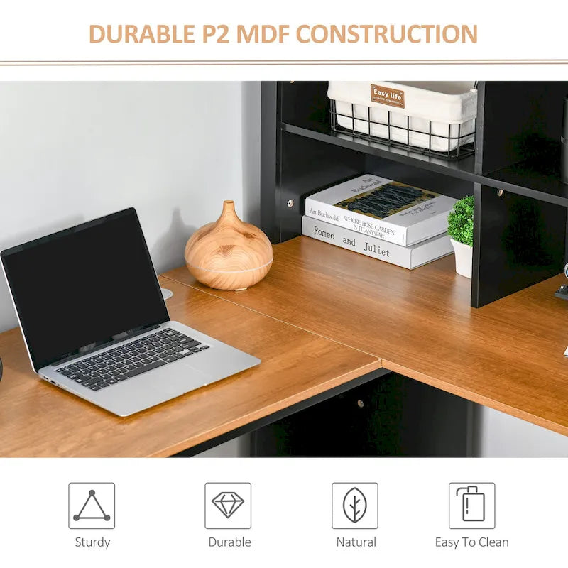 L-förmiger Eckschreibtisch für den Computer (mit Regalen) — Schreibtisch fürs Homeoffice / Arbeitsplatz zum Lernen