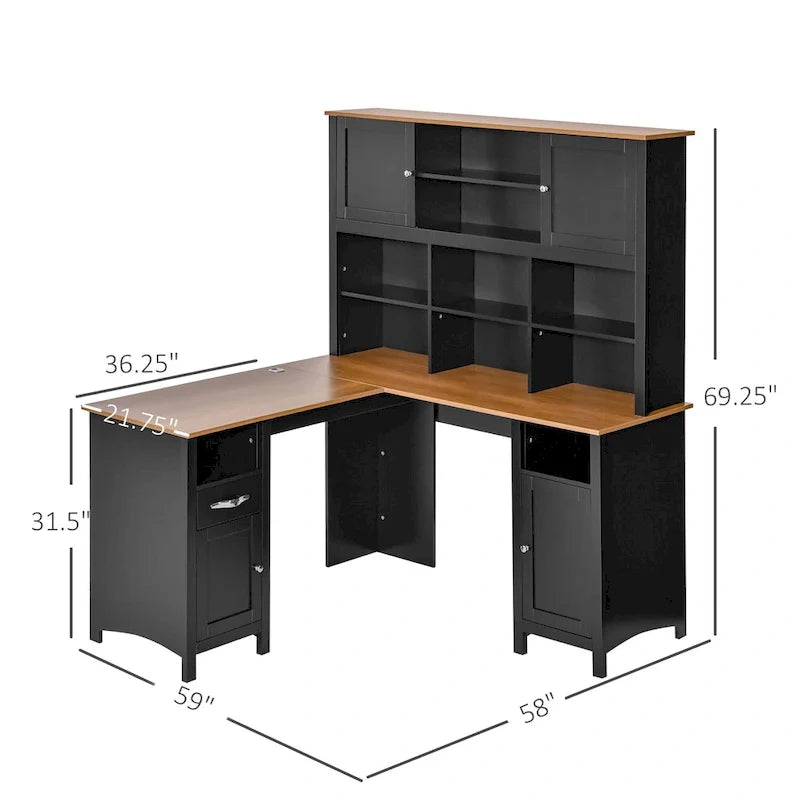 L-förmiger Eckschreibtisch für den Computer (mit Regalen) — Schreibtisch fürs Homeoffice / Arbeitsplatz zum Lernen