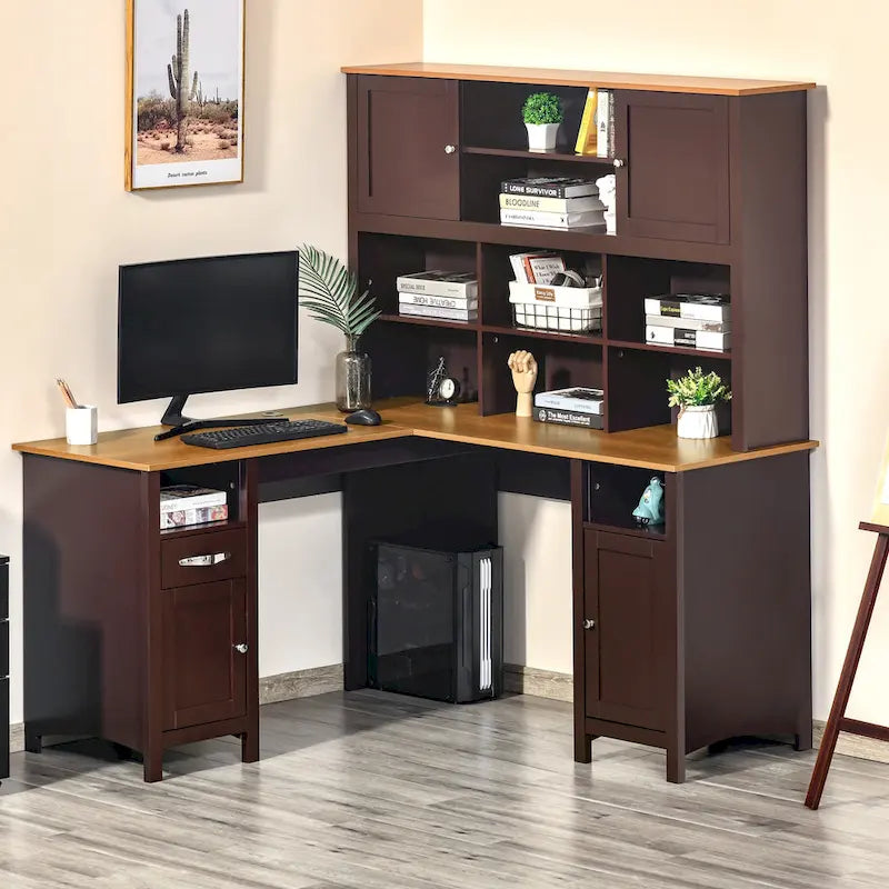 L-förmiger Eckschreibtisch für den Computer (mit Regalen) — Schreibtisch fürs Homeoffice / Arbeitsplatz zum Lernen