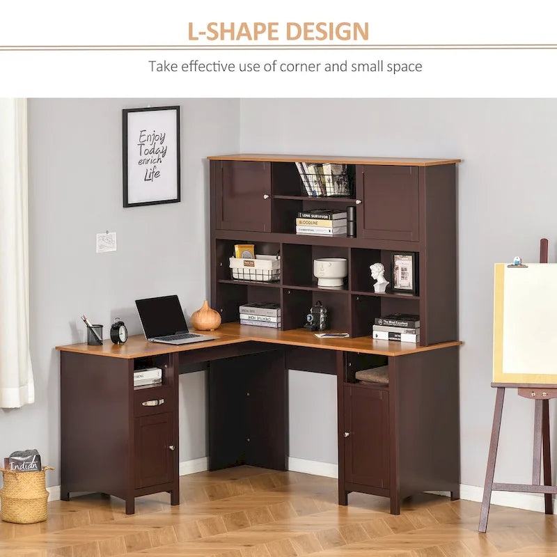 L-förmiger Eckschreibtisch für den Computer (mit Regalen) — Schreibtisch fürs Homeoffice / Arbeitsplatz zum Lernen