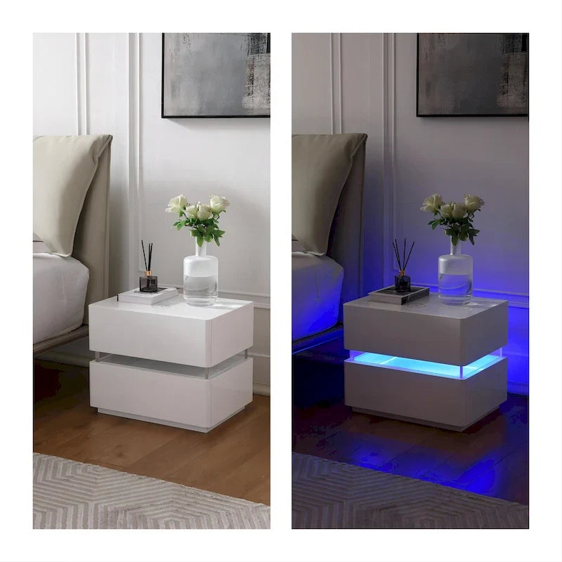 Table de chevet intelligente à LED de 17.72 H avec station de recharge et tiroir, pour la chambre, en noir/blanc/crème