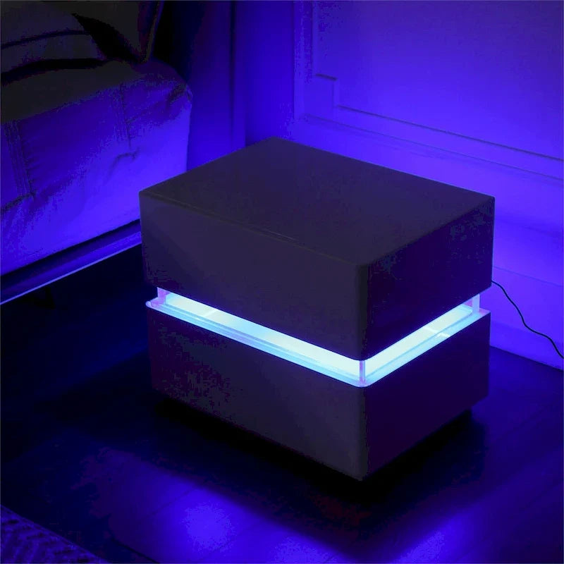 17.72 H intelligenter LED-Nachttisch mit Ladestation und Schublade fürs Schlafzimmer in Schwarz/Weiß/Creme