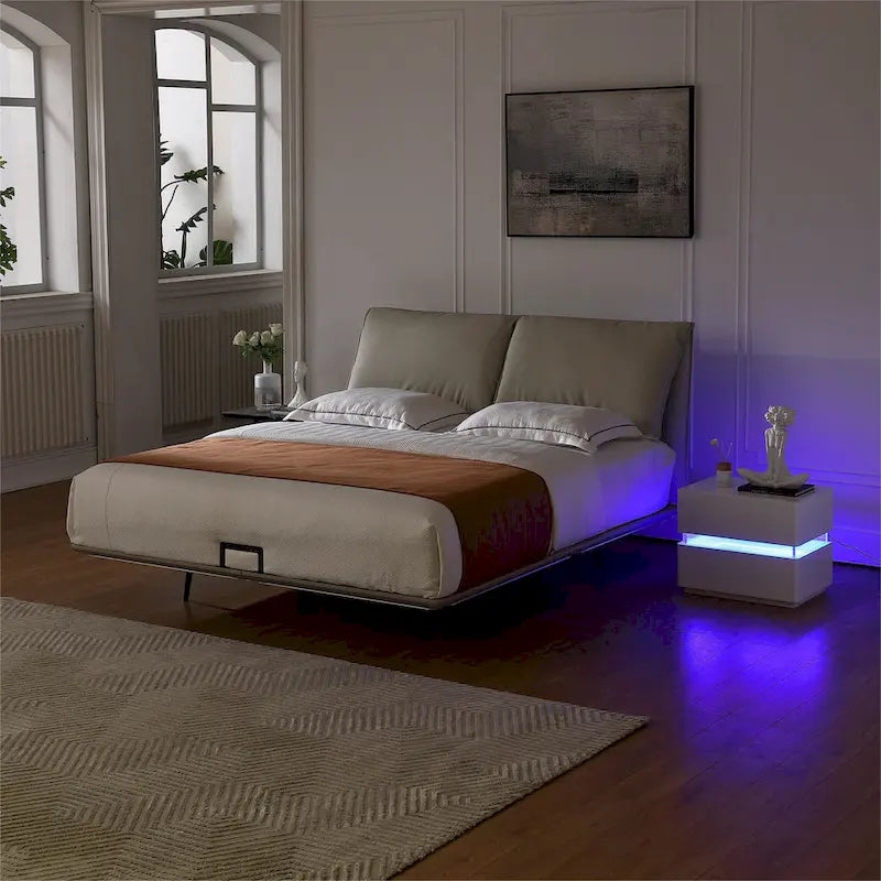 17.72 H intelligenter LED-Nachttisch mit Ladestation und Schublade fürs Schlafzimmer in Schwarz/Weiß/Creme