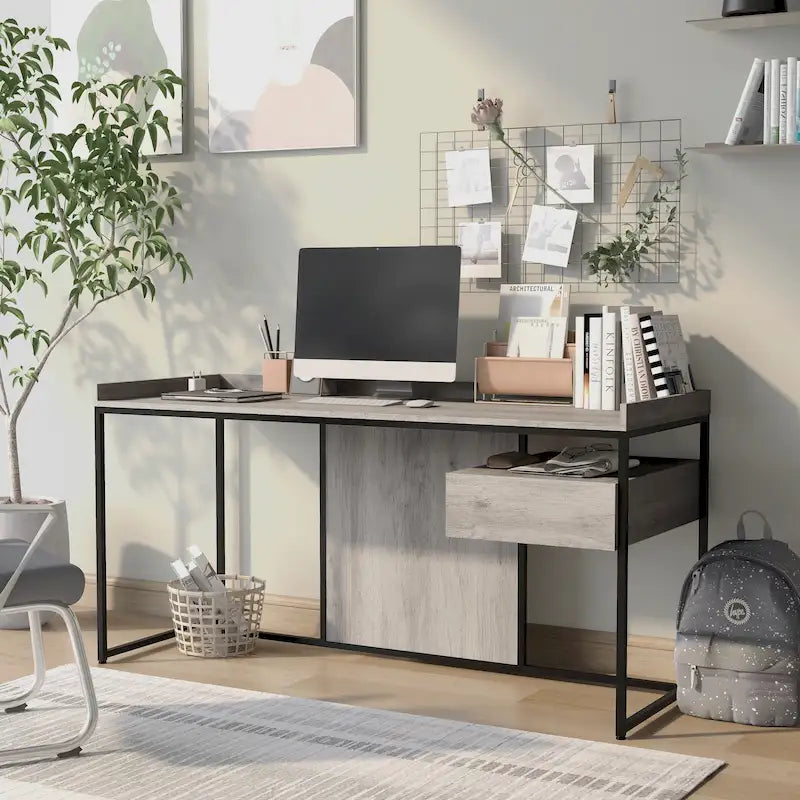 Stahlschreibtisch für Computer, 63 Zoll, mit USB-Anschlüssen