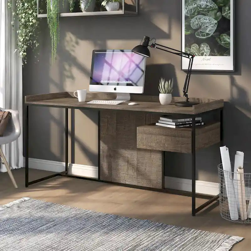 Stahlschreibtisch für Computer, 63 Zoll, mit USB-Anschlüssen