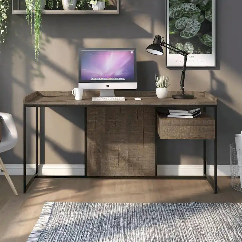 Stahlschreibtisch für Computer, 63 Zoll, mit USB-Anschlüssen