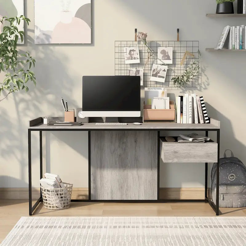 Stahlschreibtisch für Computer, 63 Zoll, mit USB-Anschlüssen