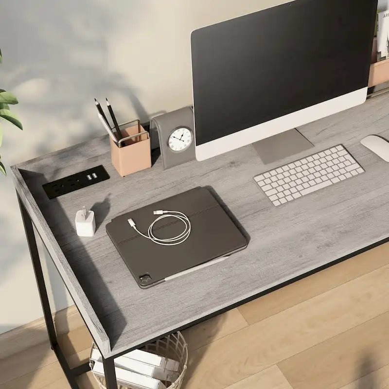 Stahlschreibtisch für Computer, 63 Zoll, mit USB-Anschlüssen
