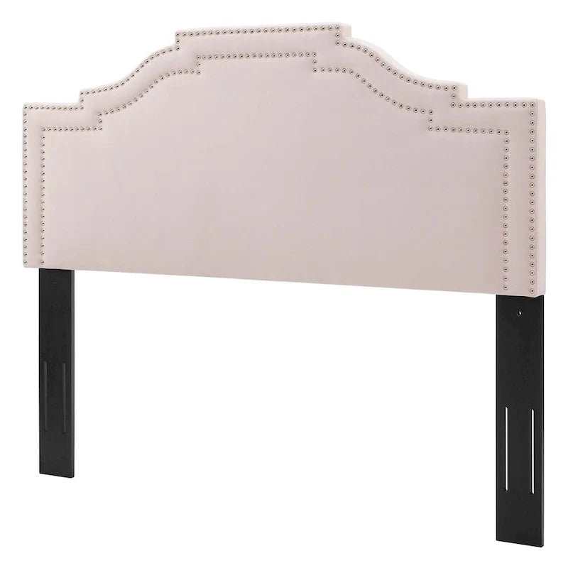Tête de lit rembourrée en velours rose Paradise pour lit king size/California king size, avec garniture à clous décoratifs