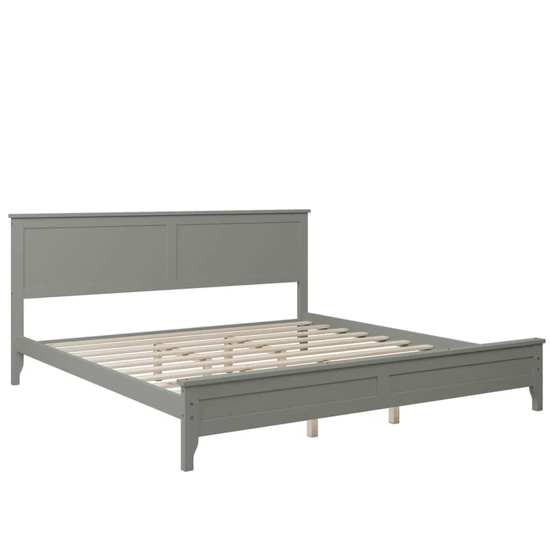 Lit plateforme king size moderne en bois massif gris