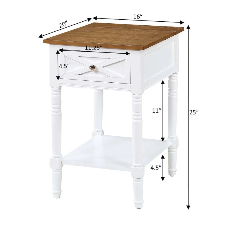 Table d’appoint à tiroir (avec station de recharge et étagère de rangement)