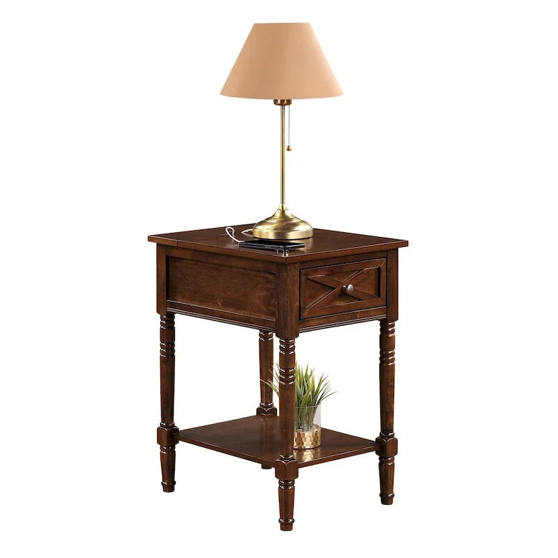 Table d’appoint à tiroir (avec station de recharge et étagère de rangement)