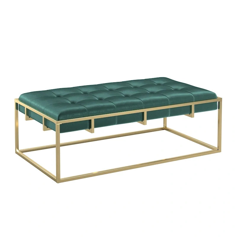 Pouf rectangulaire capitonné en velours avec base finition dorée