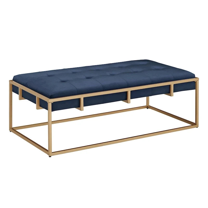 Pouf rectangulaire capitonné en velours avec base finition dorée