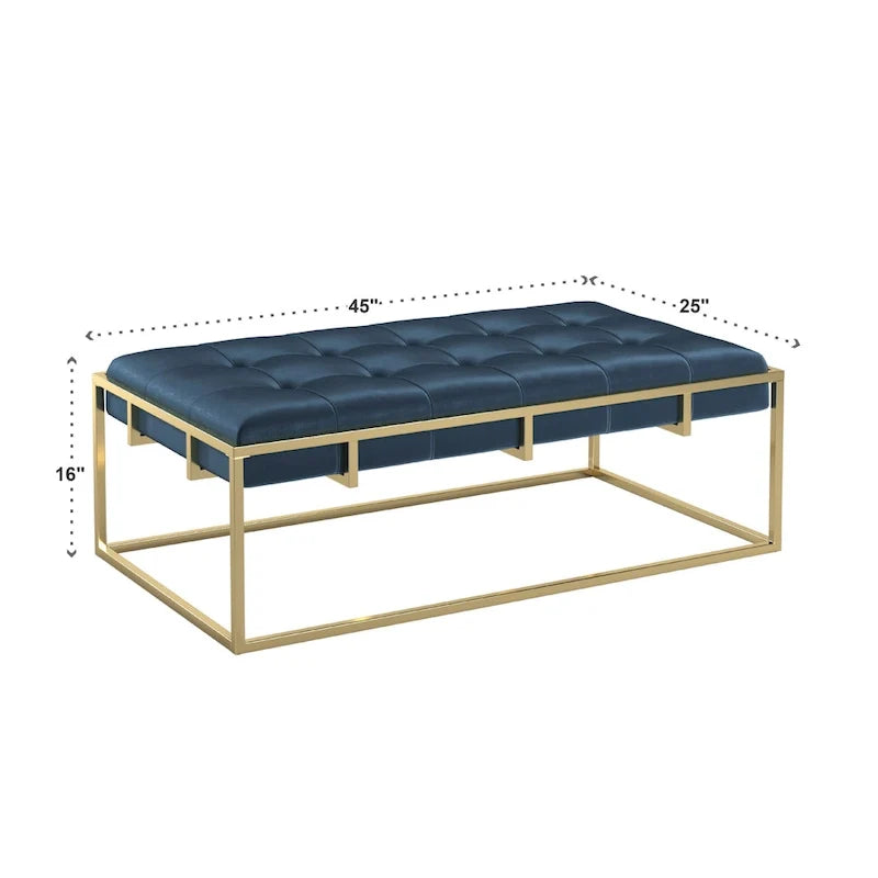 Pouf rectangulaire capitonné en velours avec base finition dorée