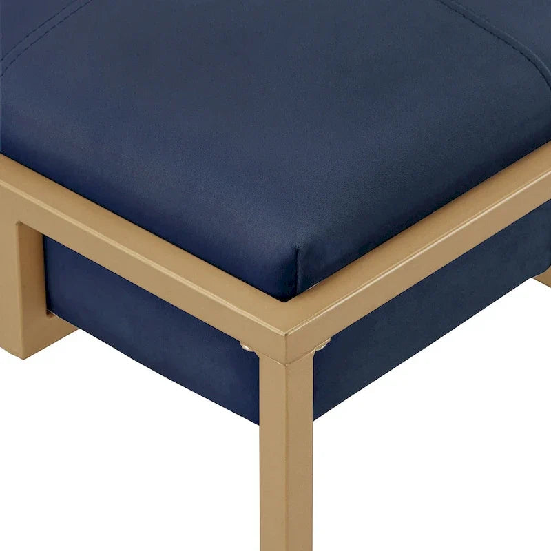 Pouf rectangulaire capitonné en velours avec base finition dorée