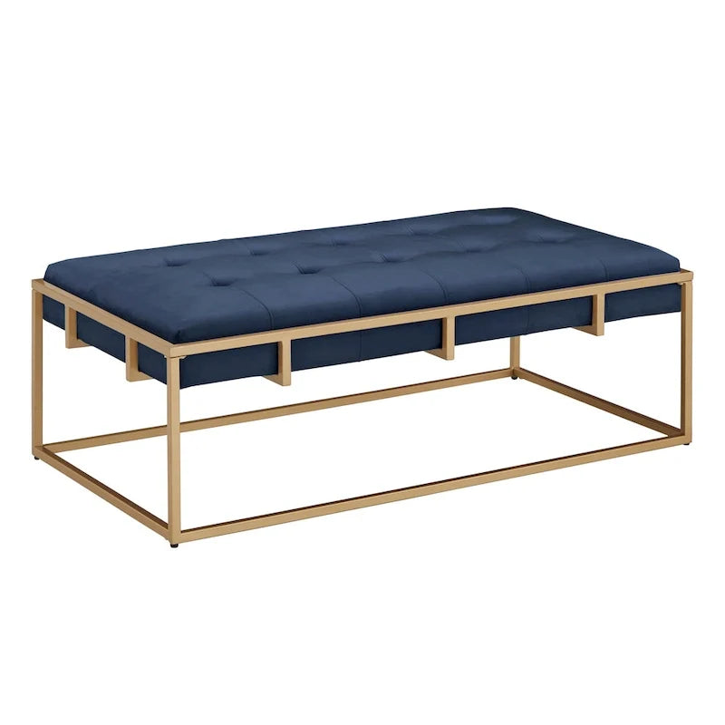 Pouf rectangulaire capitonné en velours avec base finition dorée