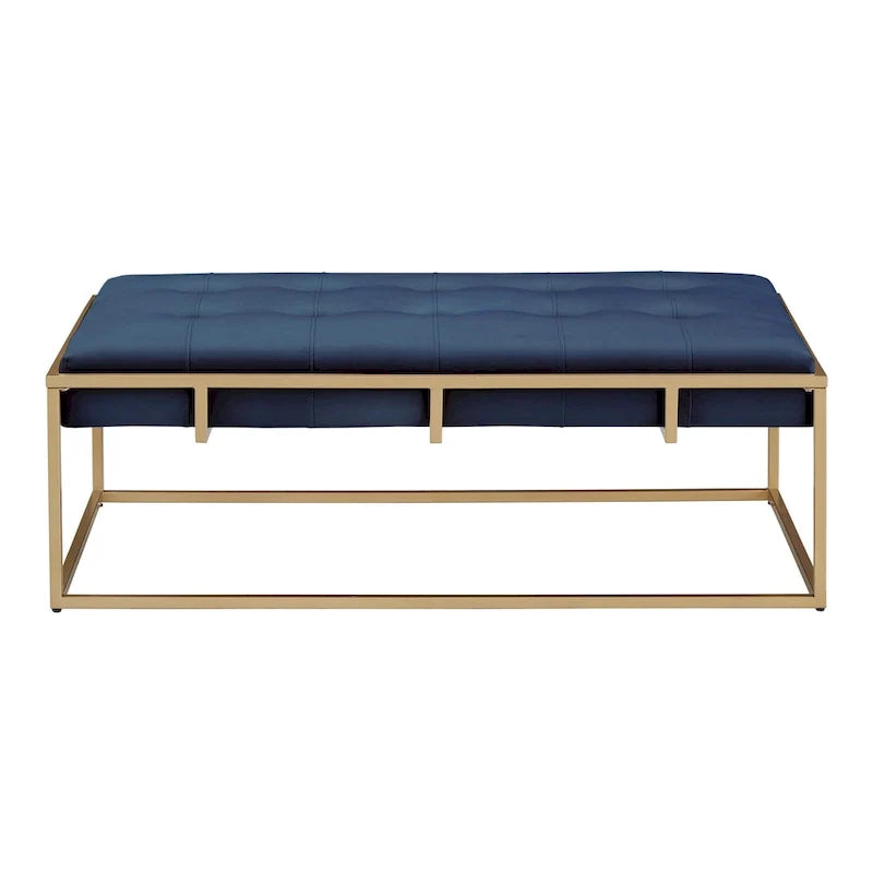 Pouf rectangulaire capitonné en velours avec base finition dorée
