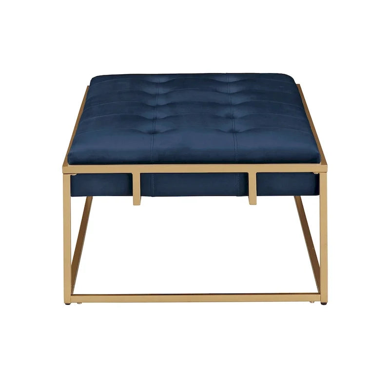 Pouf rectangulaire capitonné en velours avec base finition dorée