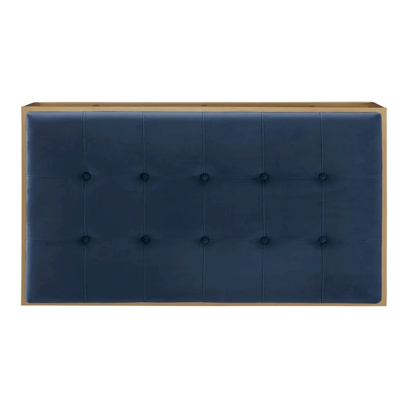 Pouf rectangulaire capitonné en velours avec base finition dorée