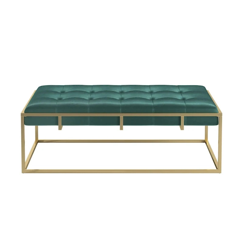 Pouf rectangulaire capitonné en velours avec base finition dorée