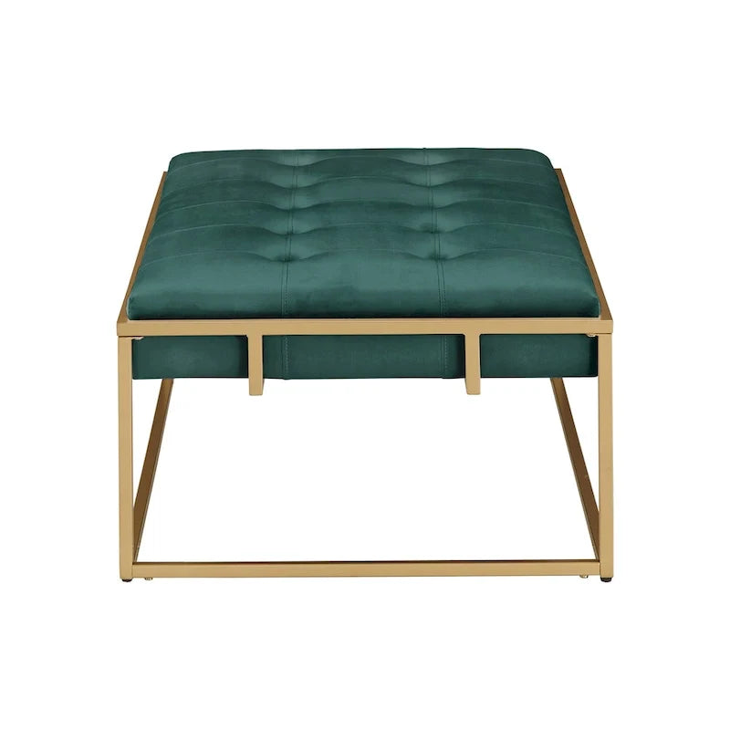 Pouf rectangulaire capitonné en velours avec base finition dorée