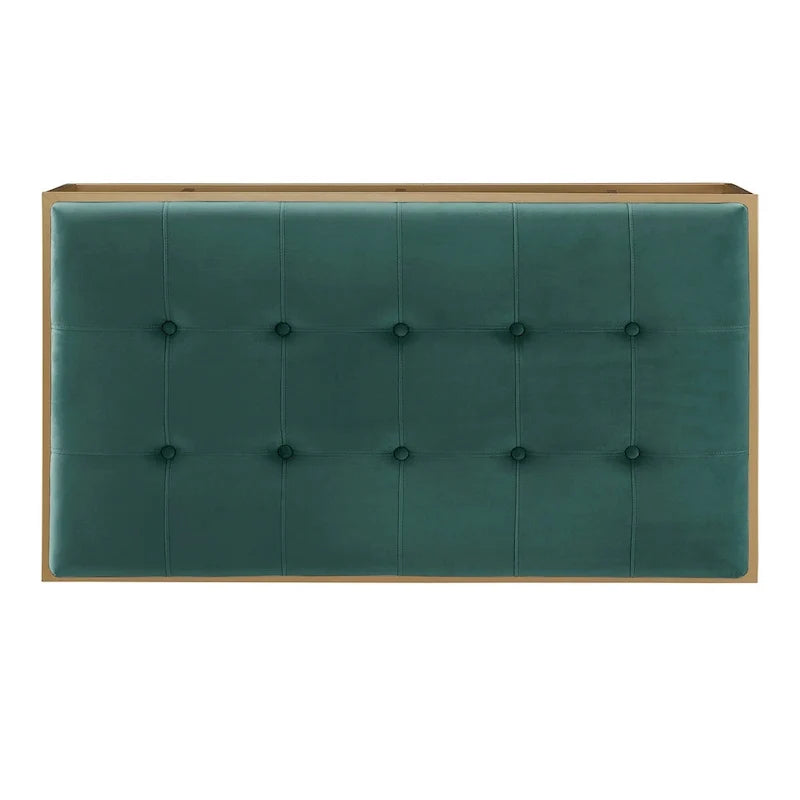 Pouf rectangulaire capitonné en velours avec base finition dorée