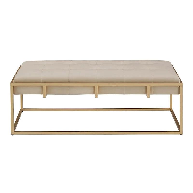 Pouf rectangulaire capitonné en velours avec base finition dorée