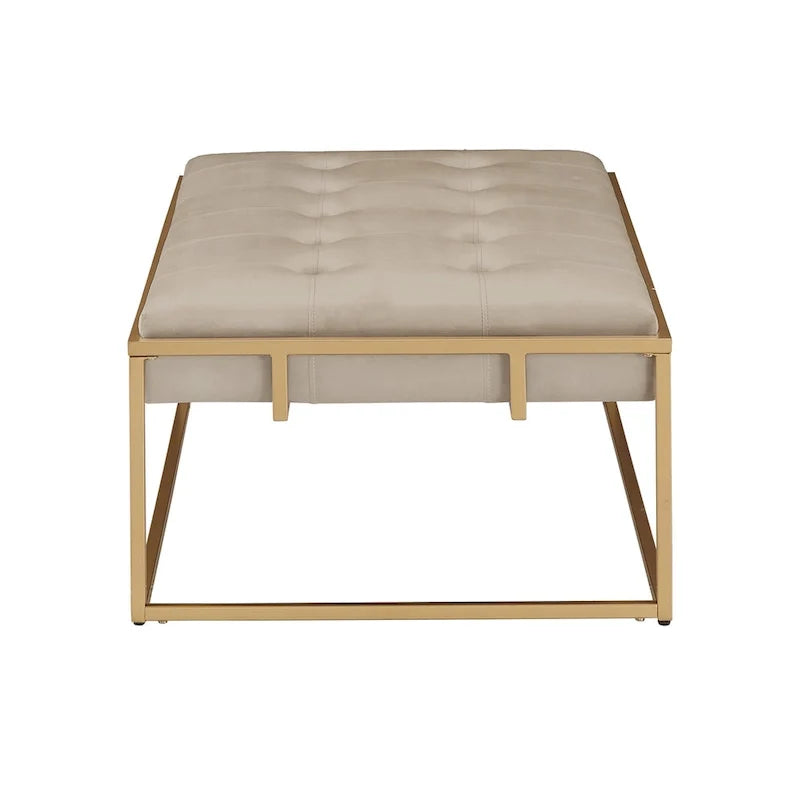 Pouf rectangulaire capitonné en velours avec base finition dorée