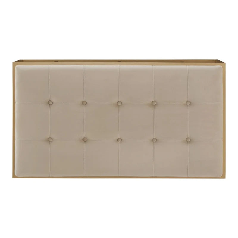 Pouf rectangulaire capitonné en velours avec base finition dorée