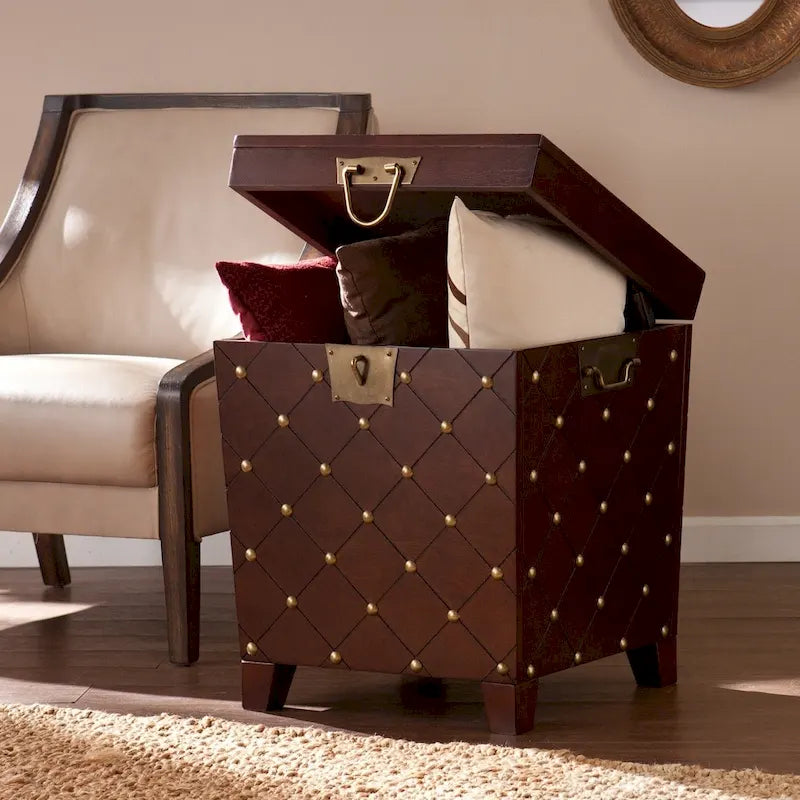 SEI Furniture Liatris Nailhead Espresso End Table Trunk
