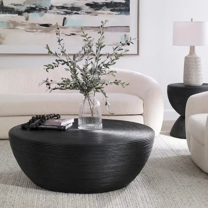 Schwarzer Rattan-Couchtisch - 44 cm breit x 16 cm hoch x 44 cm tief