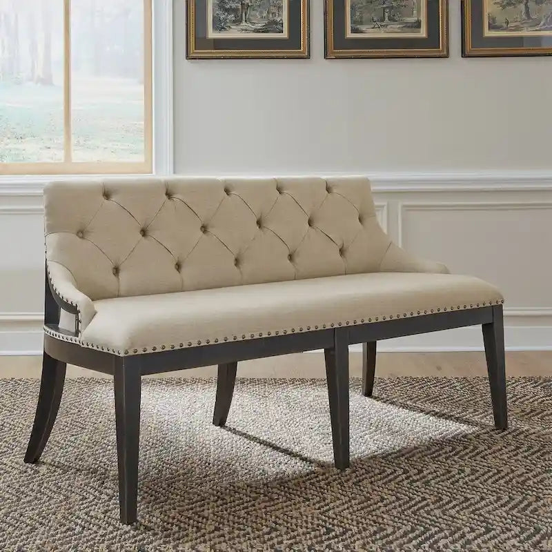 Banco de comedor tapizado negro estilo granja Americana