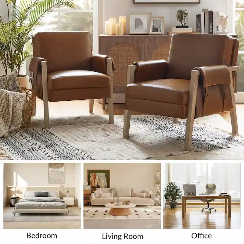 Sessel im Landhausstil aus Kunstleder mit Beinen aus Massivholz, zwei Stühle pro Set.