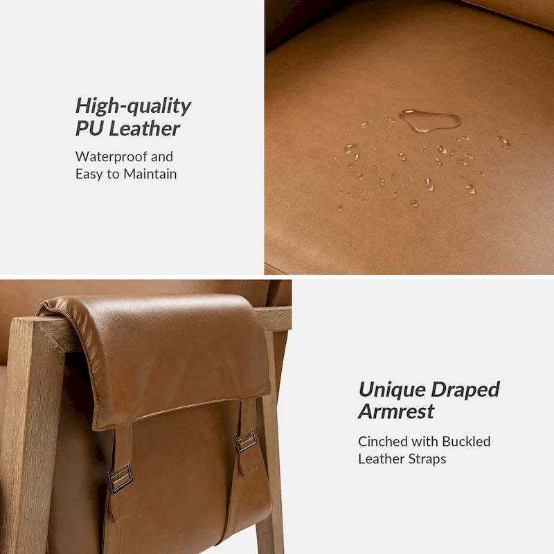 Sessel im Landhausstil aus Kunstleder mit Beinen aus Massivholz, zwei Stühle pro Set.