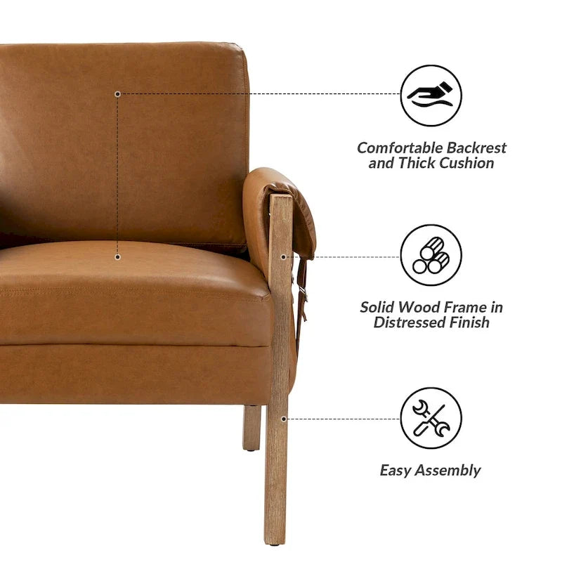 Sessel im Landhausstil aus Kunstleder mit Beinen aus Massivholz, zwei Stühle pro Set.